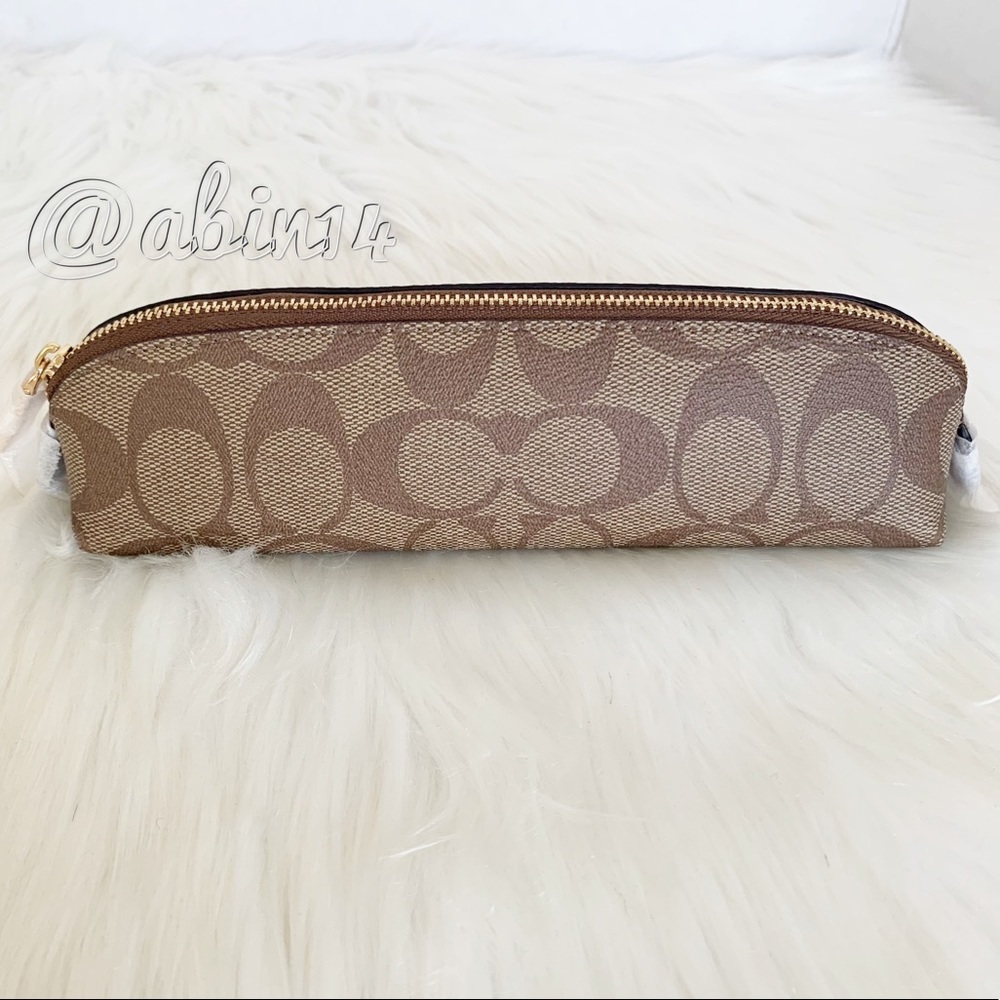 Coach Signature Canvas Leather Pencil Case Cometic Pouch